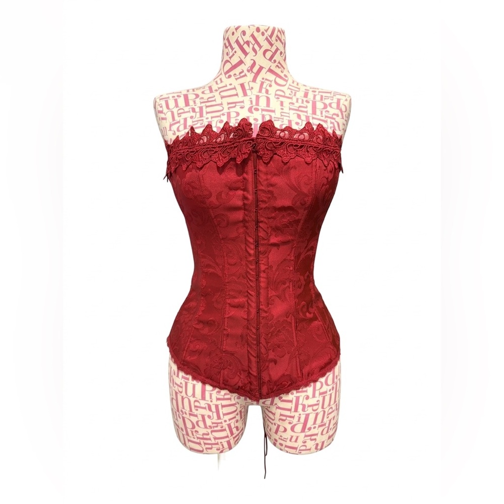 Vintage Y2K Fredrick’s Of Hollywood Red Brocade Corset Top Star Label Size 32